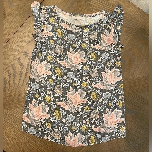 Loft Floral Flutter Sleeveless Dressy Shirt Top - Picture 1 of 6
